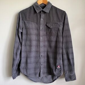 Ecko Unltd. Men's Gray Check Long Sleeve‎ Fine Corduroy Button Up Shirt Small